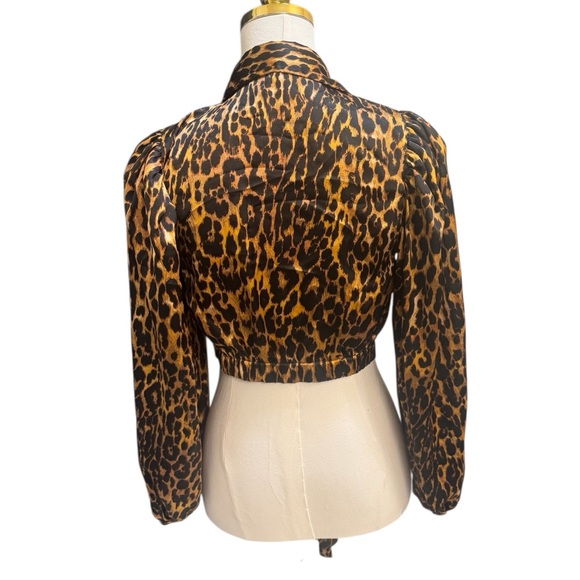 Live 4 Truth Leopard Tie Front Wrap Blouse Long Sleeve Cropped Top Sz S - Picture 3 of 7